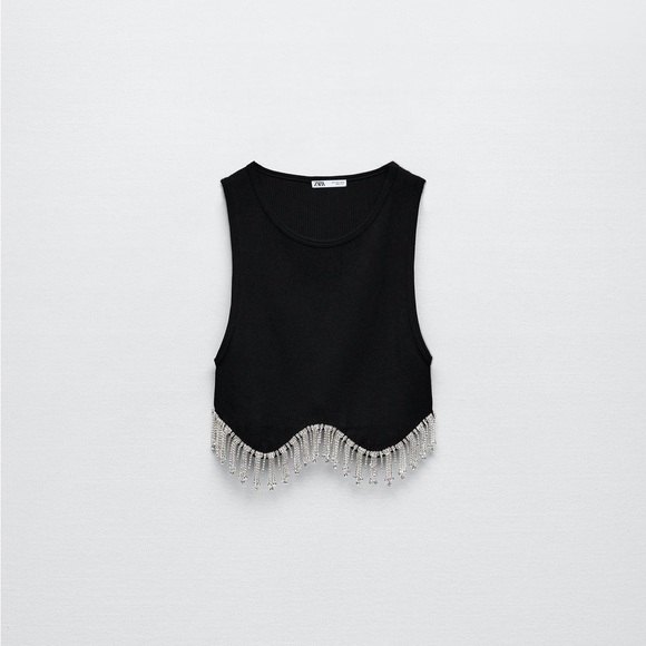 Zara Tops Zara Seamless Black Rhinestone Crop Top Poshmark